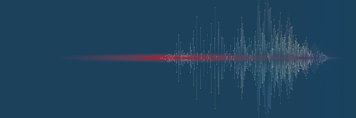 Graphic showing a line of color penetrating a sound wave to demonstrate attacks on voice systems